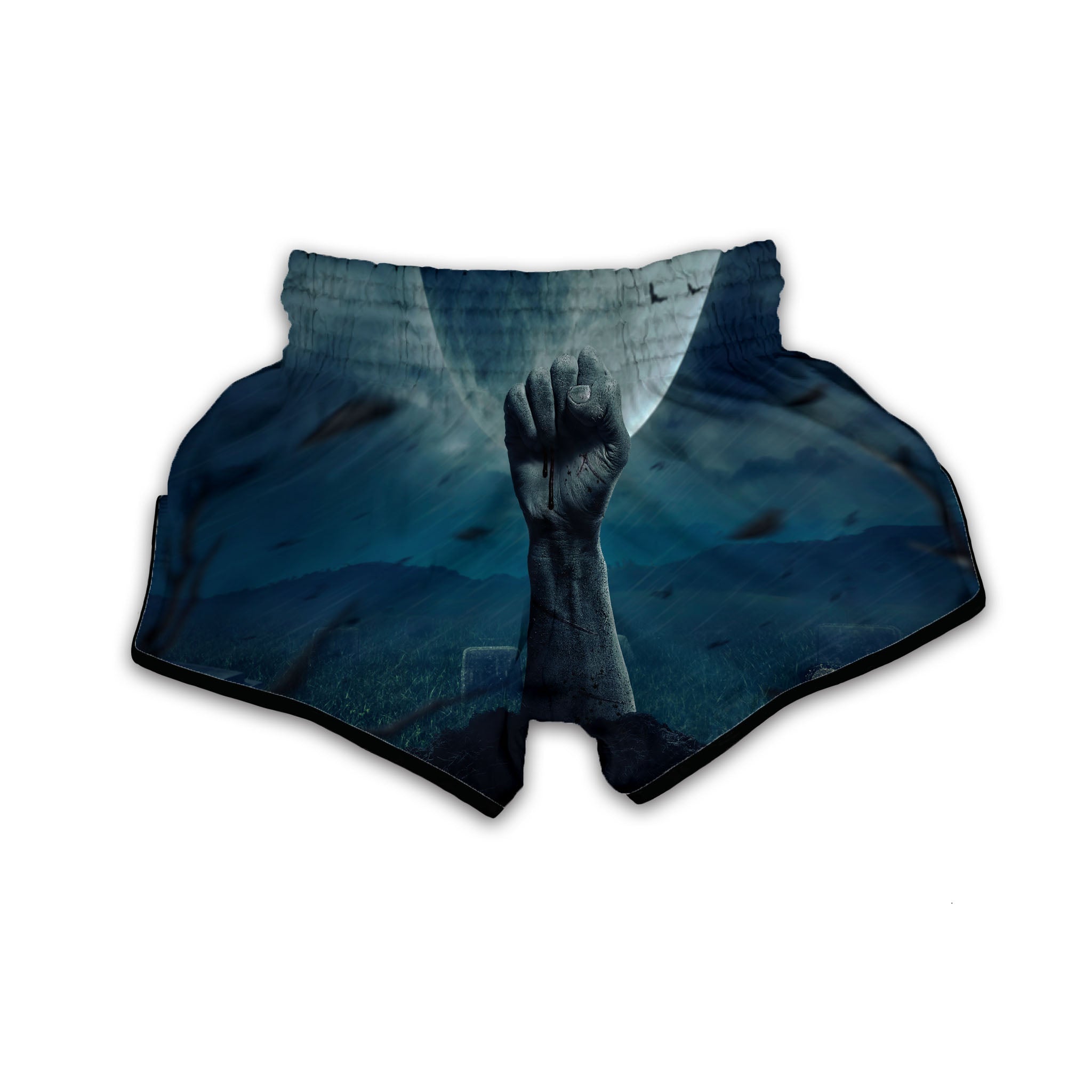 Zombie Hand Rising From Grave Print Muay Thai Boxing Shorts-grizzshop