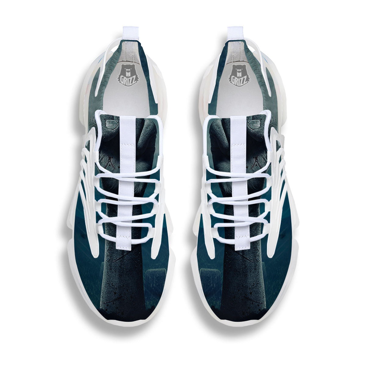 Zombie Hand Rising From Grave Print White Gym Shoes-grizzshop