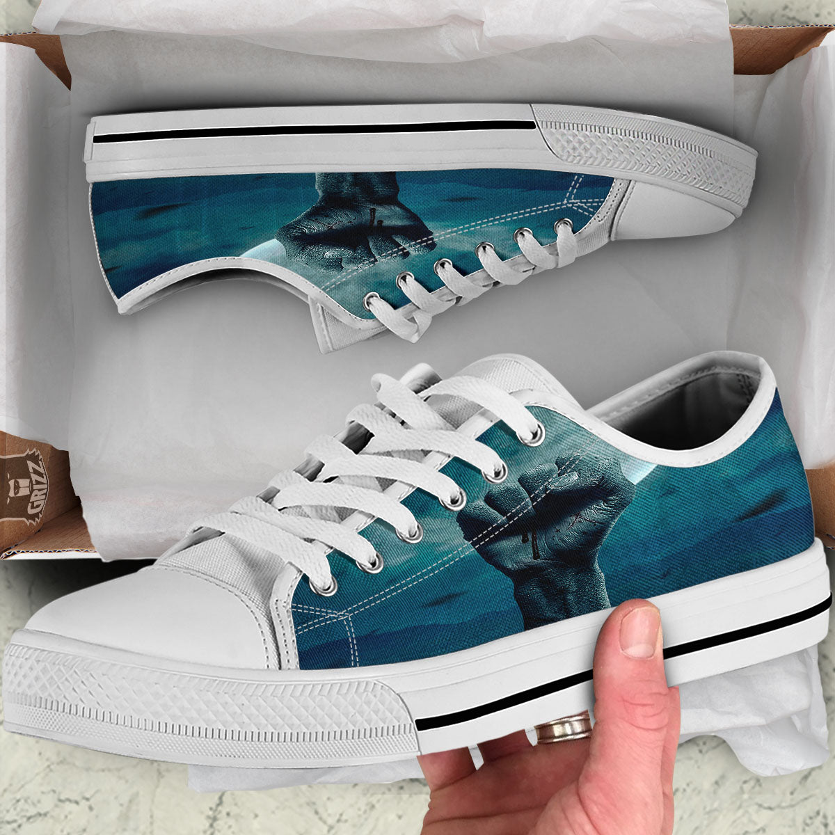 Zombie Hand Rising From Grave Print White Low Top Shoes-grizzshop