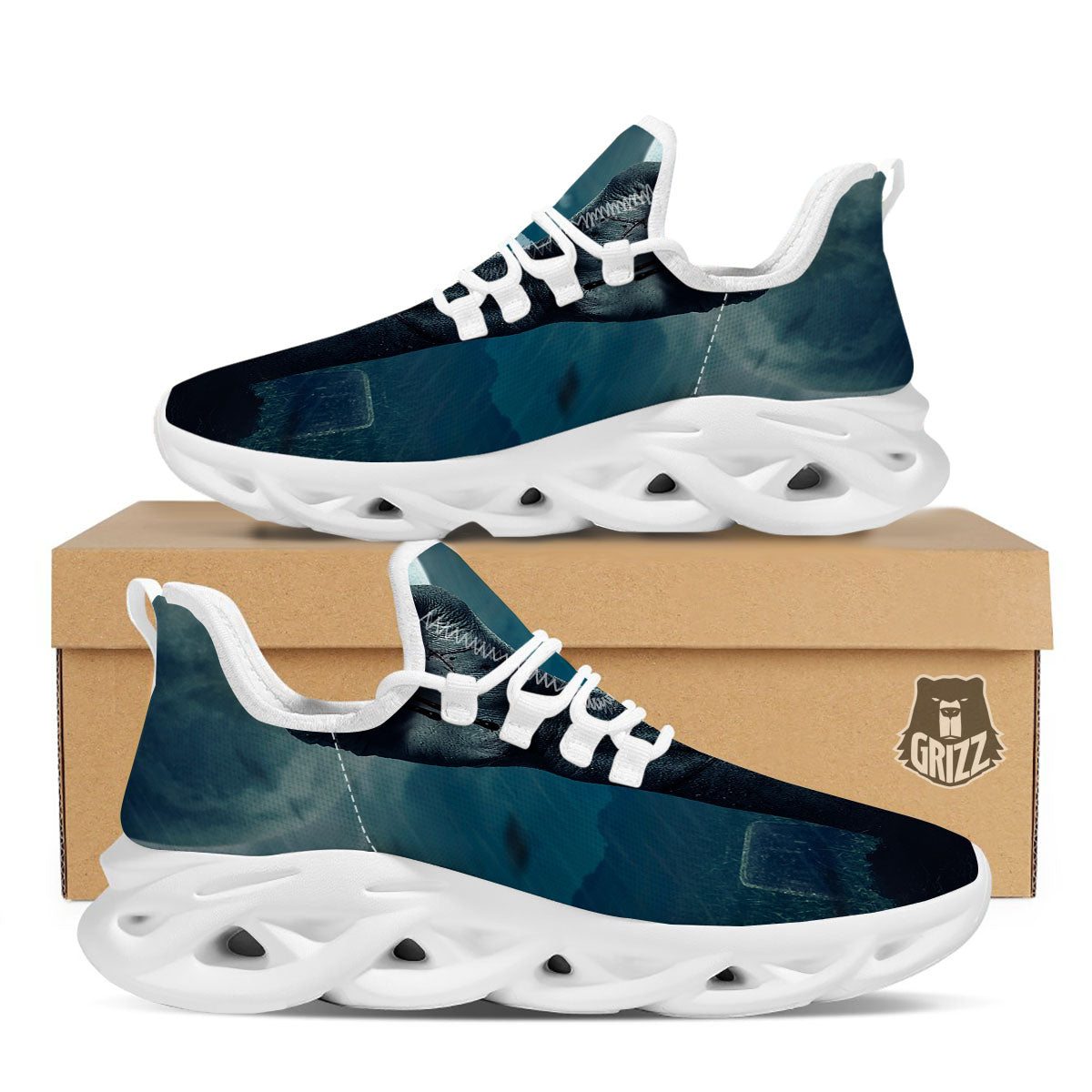 Zombie Hand Rising From Grave Print White Running Shoes-grizzshop