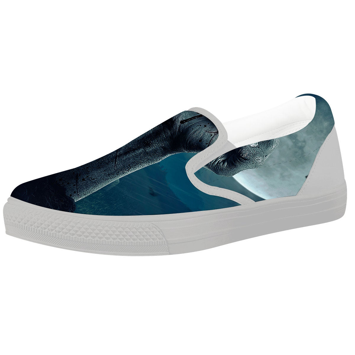 Zombie Hand Rising From Grave Print White Slip On Shoes-grizzshop