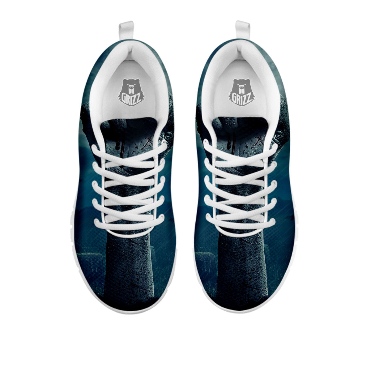 Zombie Hand Rising From Grave Print White Sneaker-grizzshop