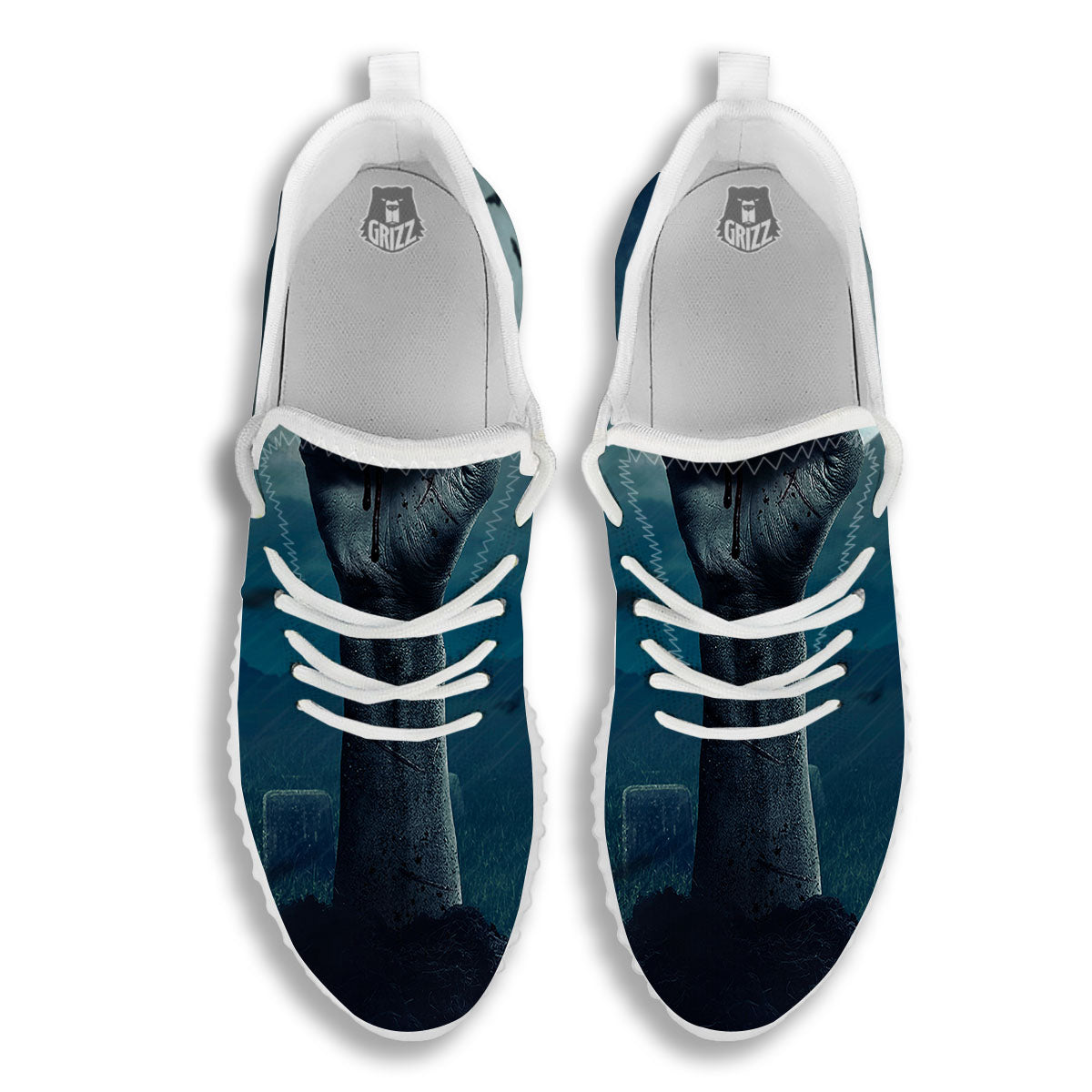 Zombie Hand Rising From Grave Print White Walking Shoes-grizzshop