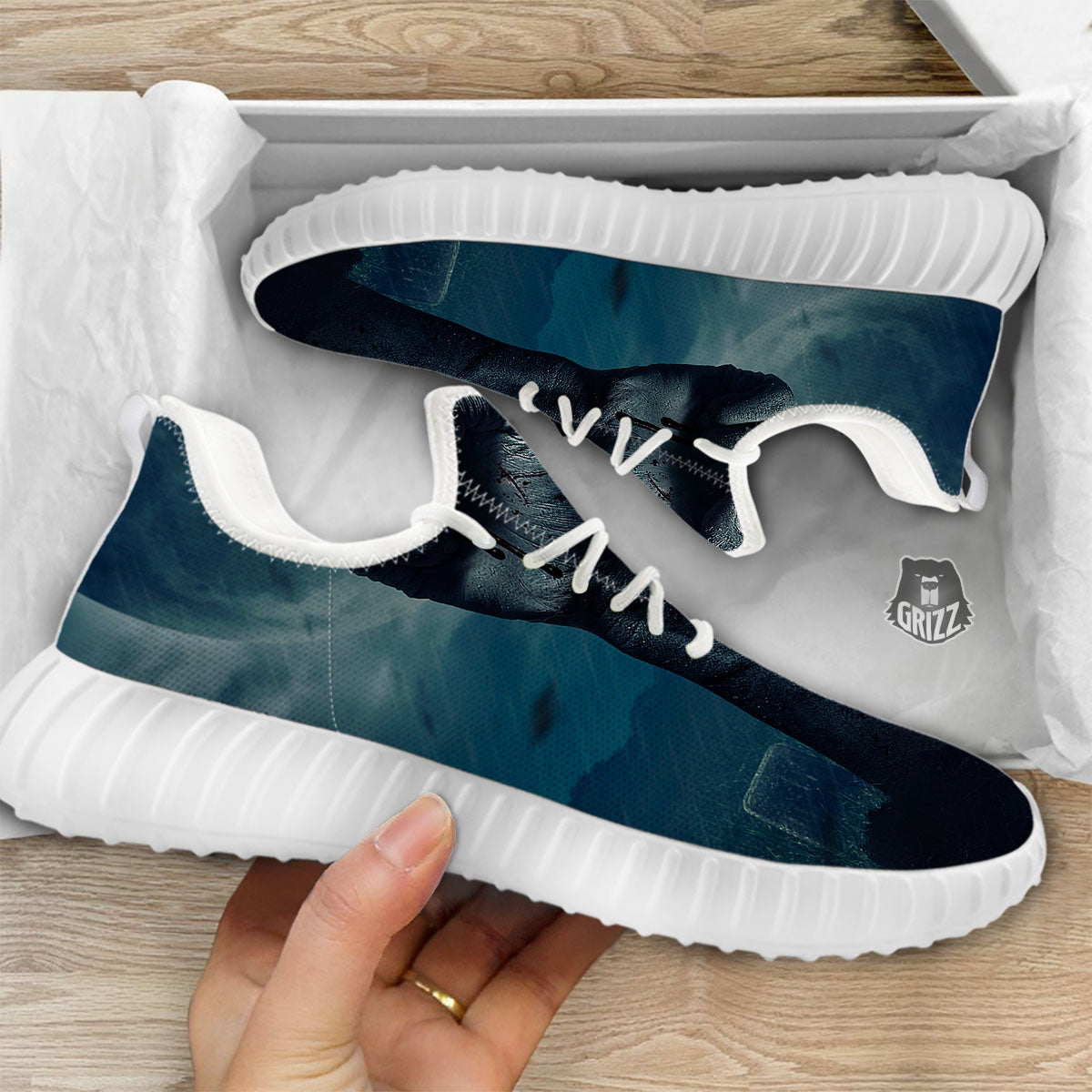 Zombie Hand Rising From Grave Print White Walking Shoes-grizzshop