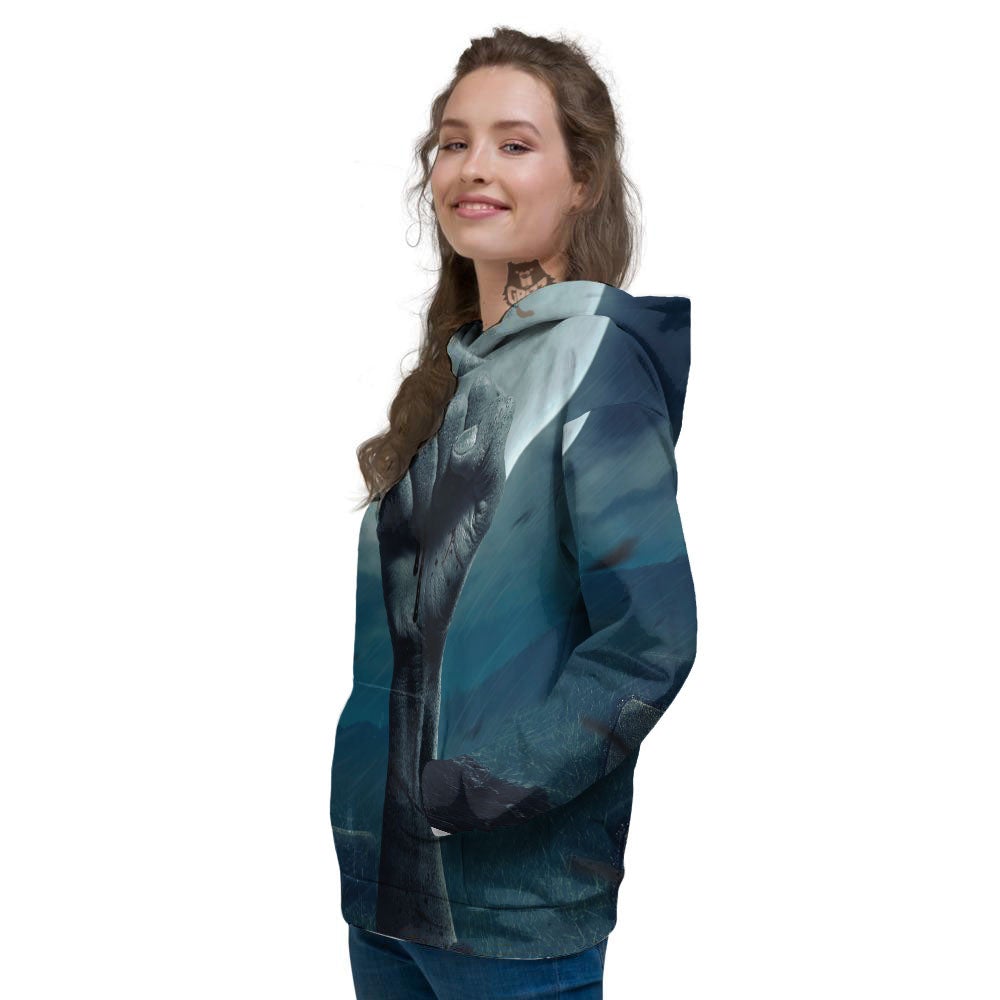 Zombie Hand Rising From Grave Print Women's Hoodie-grizzshop