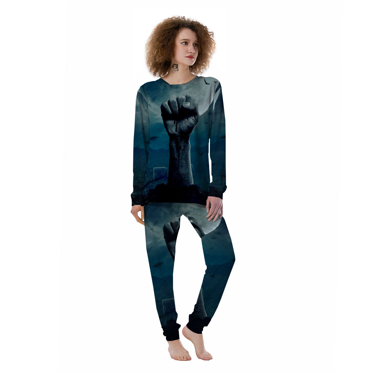 Zombie Hand Rising From Grave Print Women's Pajamas-grizzshop