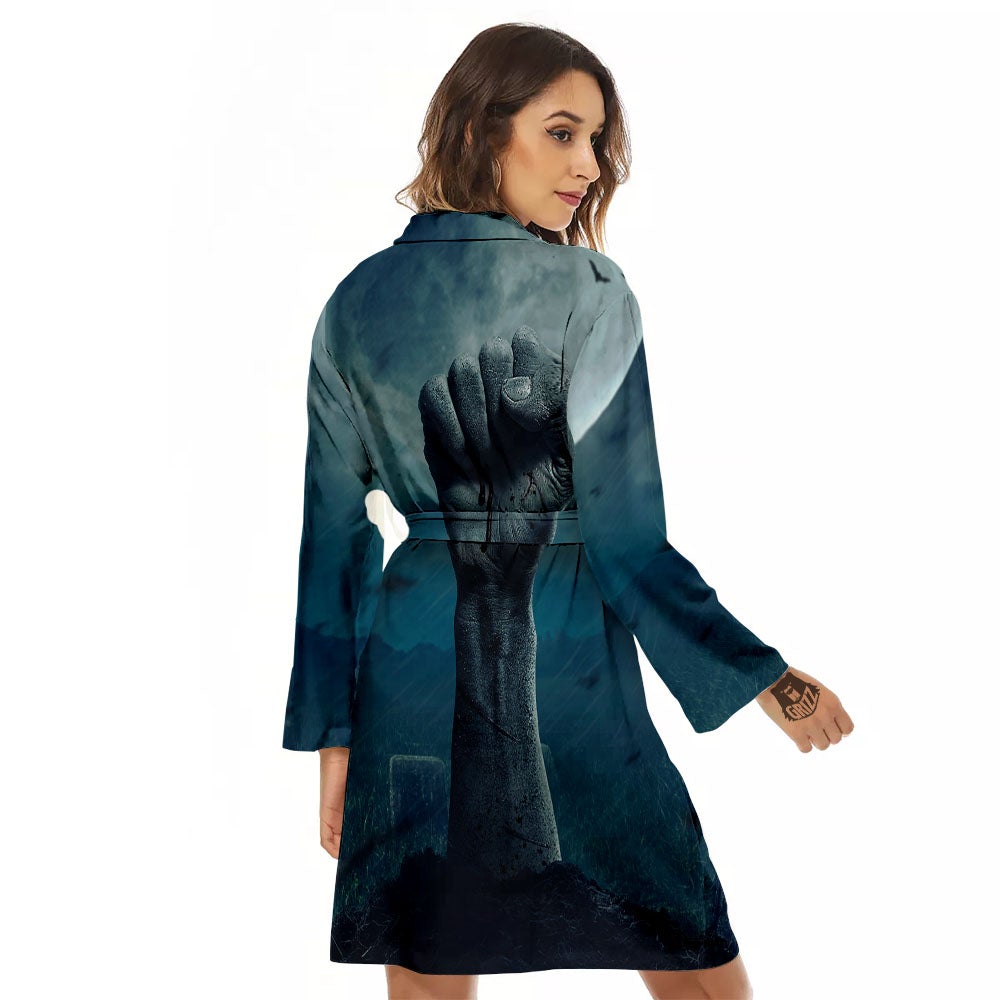 Zombie Hand Rising From Grave Print Women's Robe-grizzshop