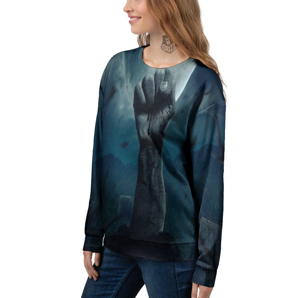 Zombie Hand Rising From Grave Print Women's Sweatshirt-grizzshop