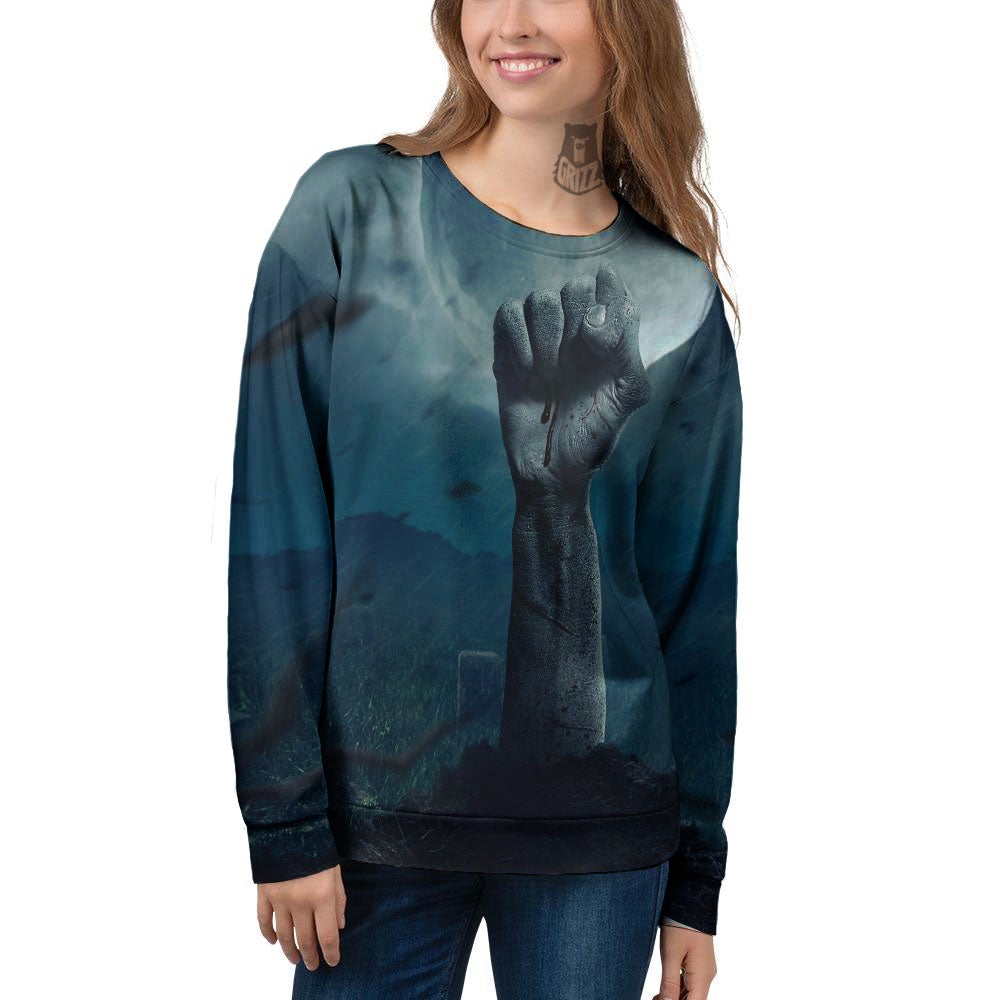 Zombie Hand Rising From Grave Print Women's Sweatshirt-grizzshop