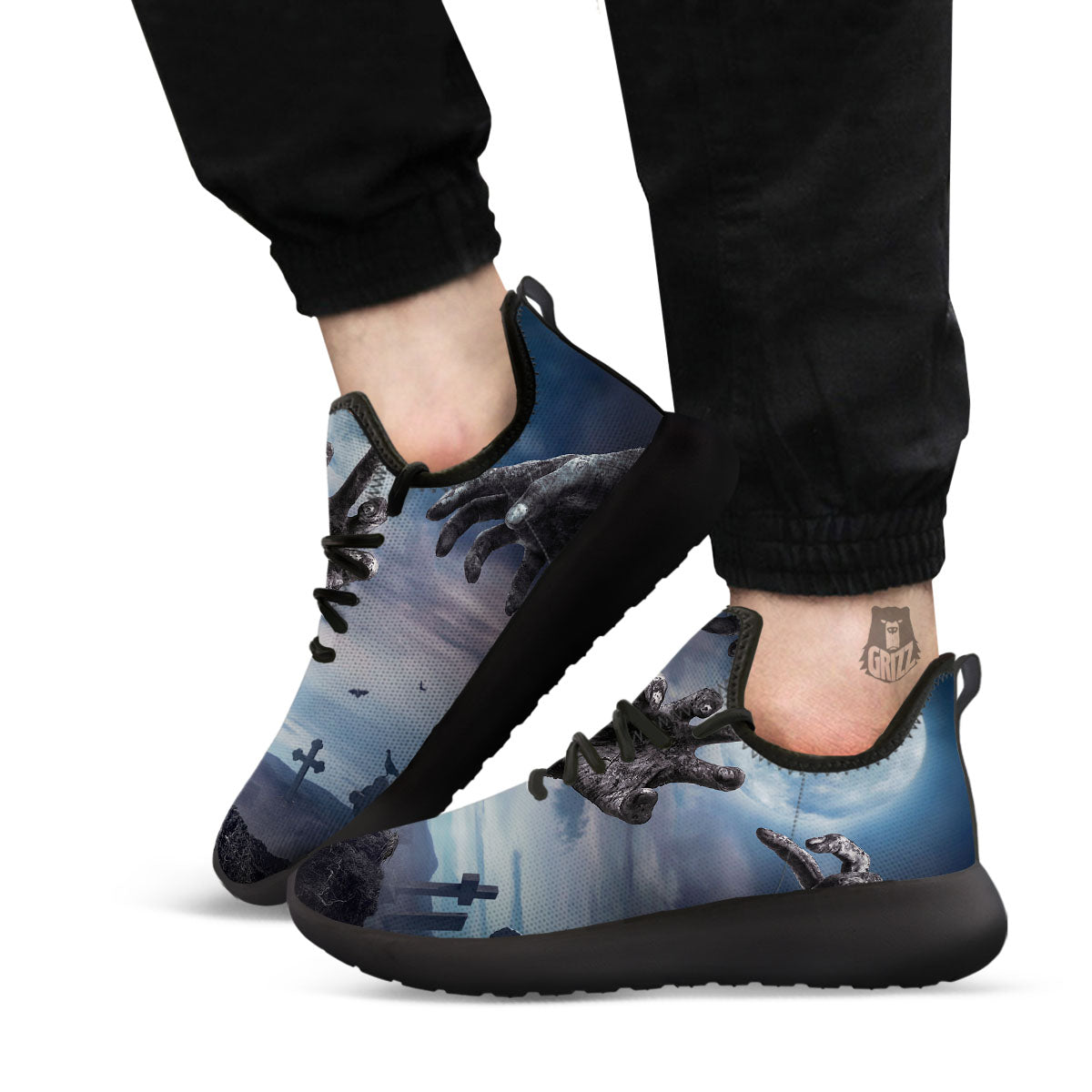 Zombie Hands Halloween Print Black Athletic Shoes-grizzshop