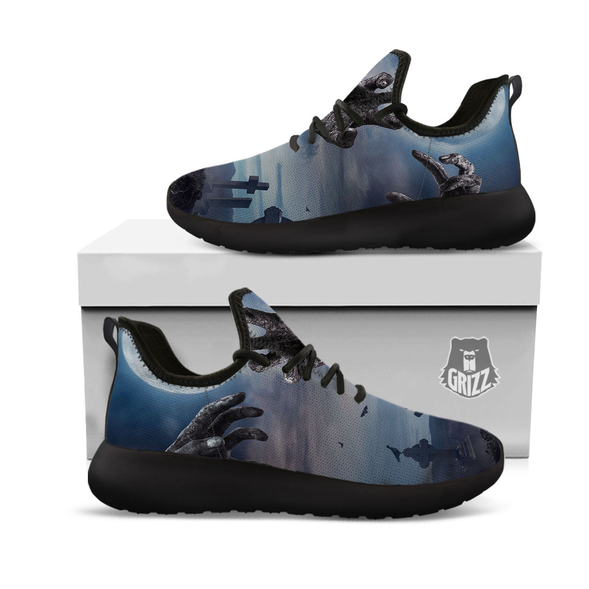 Zombie Hands Halloween Print Black Athletic Shoes-grizzshop