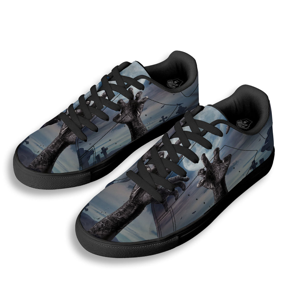 Zombie Hands Halloween Print Black Low Top Sneakers-grizzshop