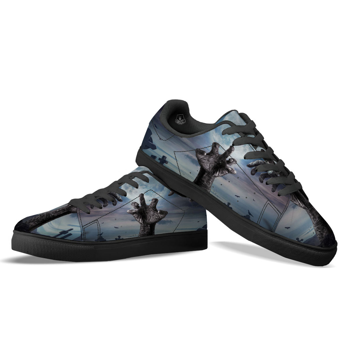Zombie Hands Halloween Print Black Low Top Sneakers-grizzshop