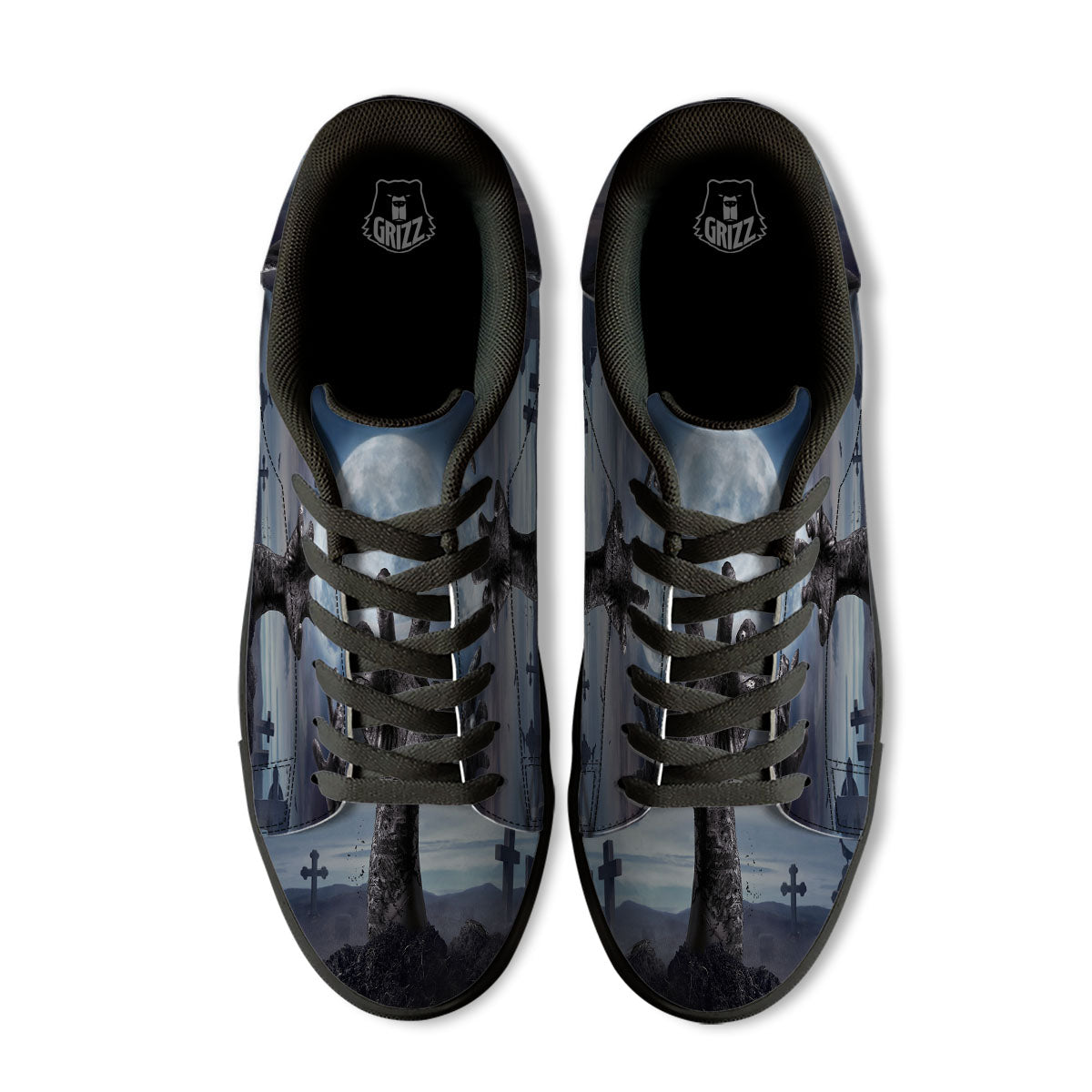 Zombie Hands Halloween Print Black Low Top Sneakers-grizzshop