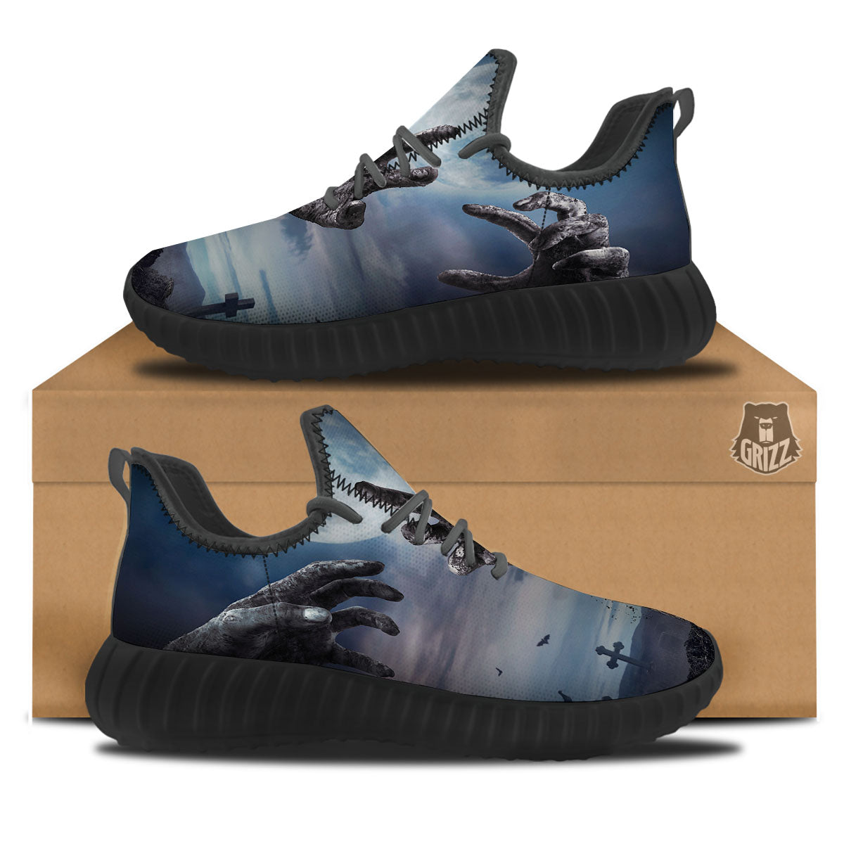 Zombie Hands Halloween Print Black Walking Shoes-grizzshop