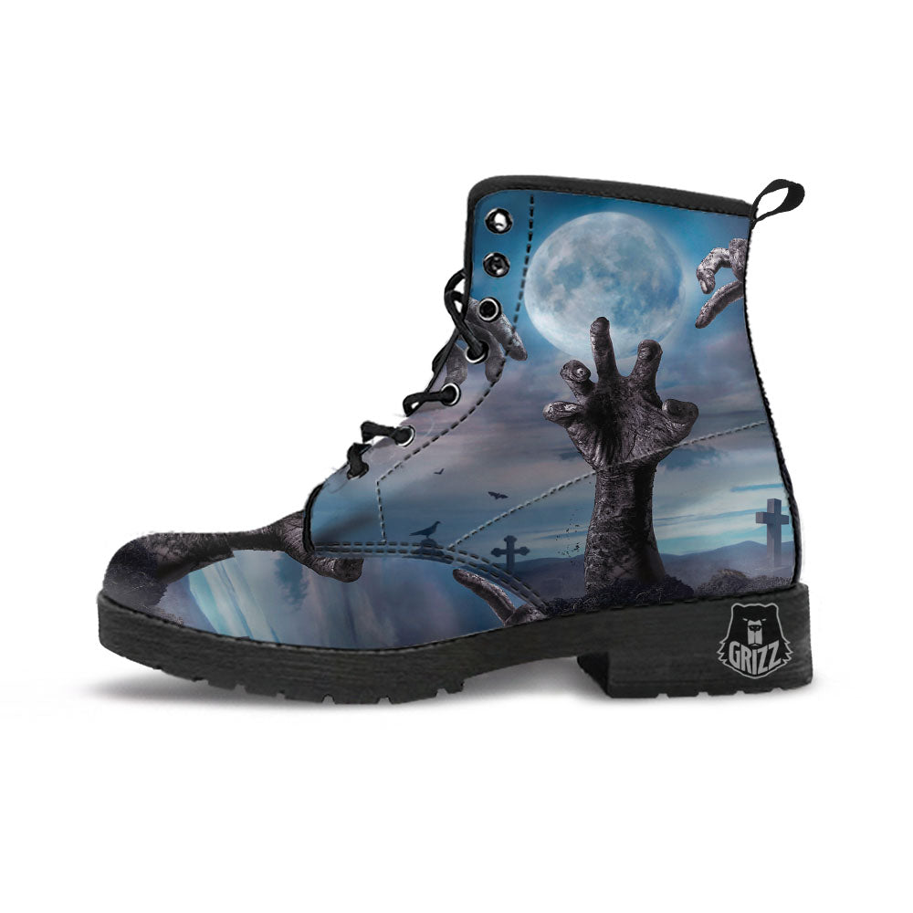 Zombie Hands Halloween Print Leather Boots-grizzshop