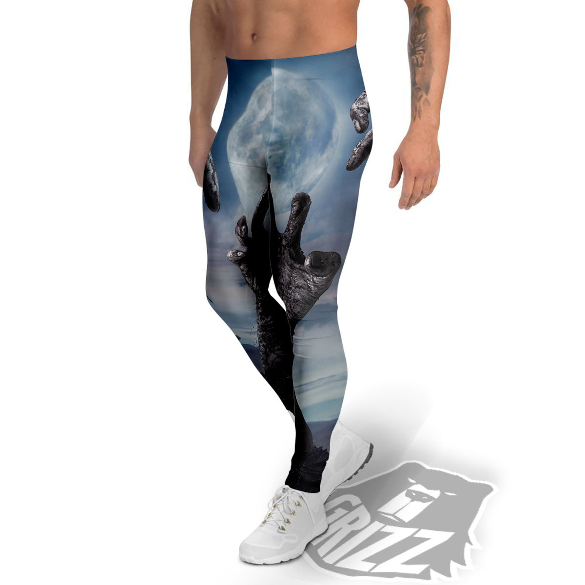 Zombie Hands Halloween Print Men's Leggings-grizzshop