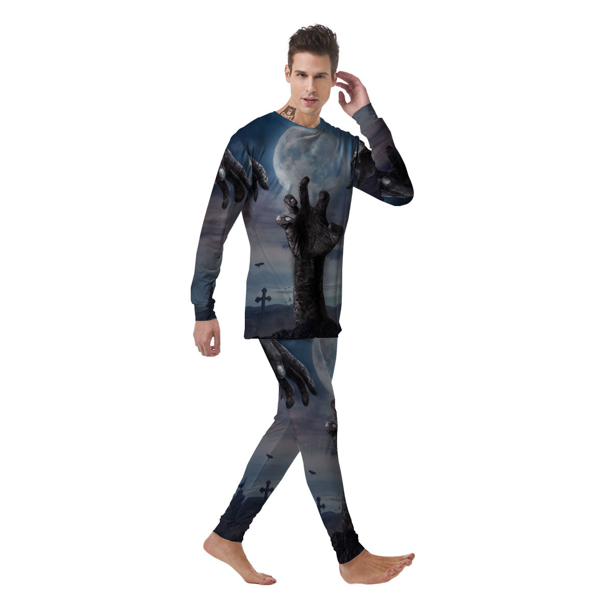 Zombie Hands Halloween Print Men's Pajamas-grizzshop