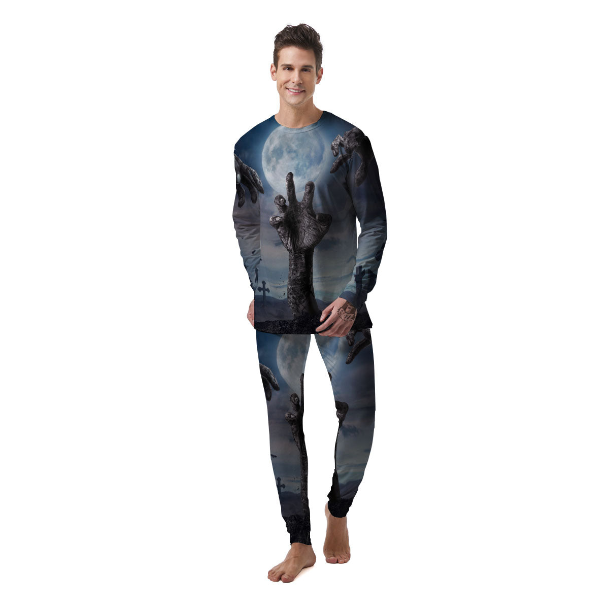 Zombie Hands Halloween Print Men's Pajamas-grizzshop