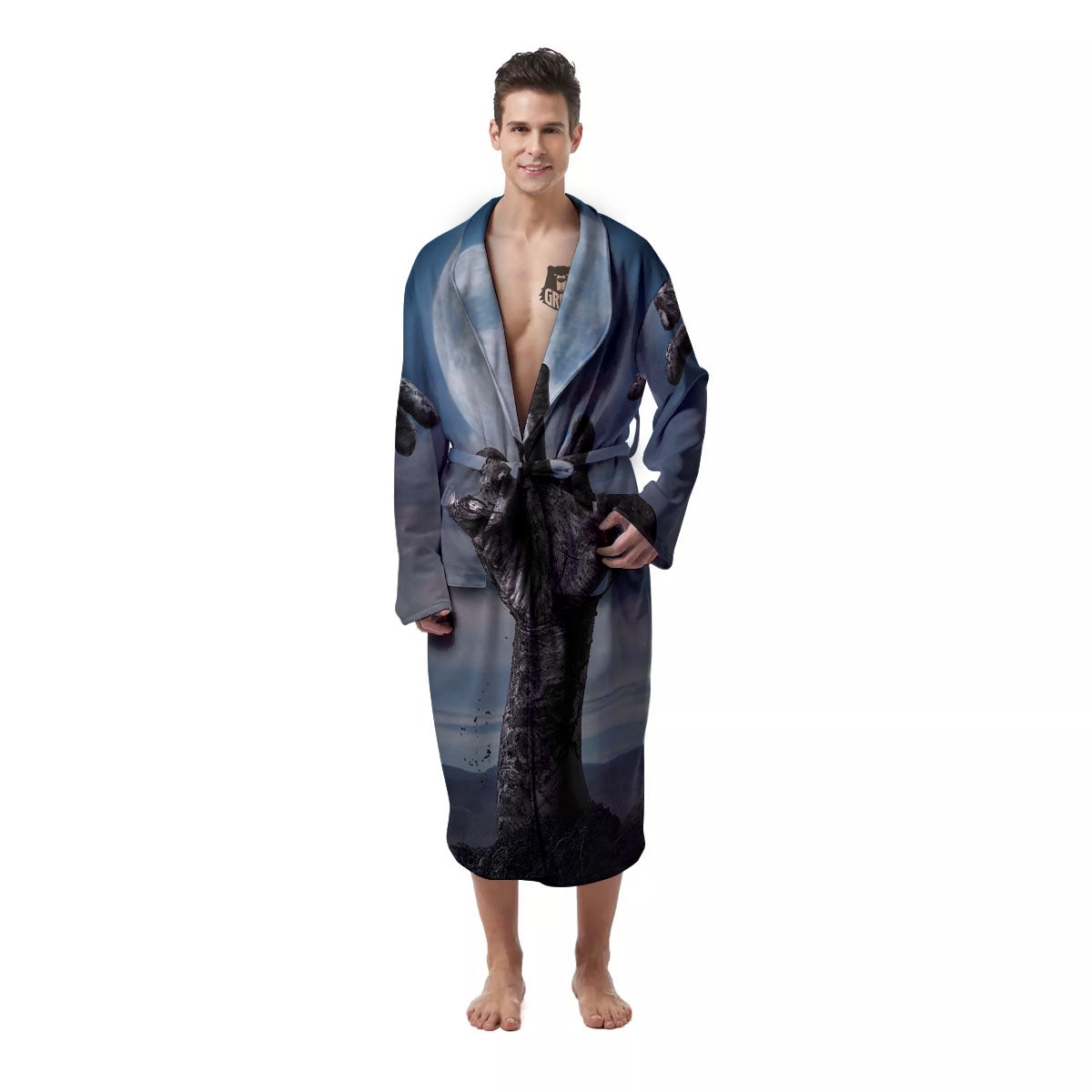 Zombie Hands Halloween Print Men's Robe-grizzshop