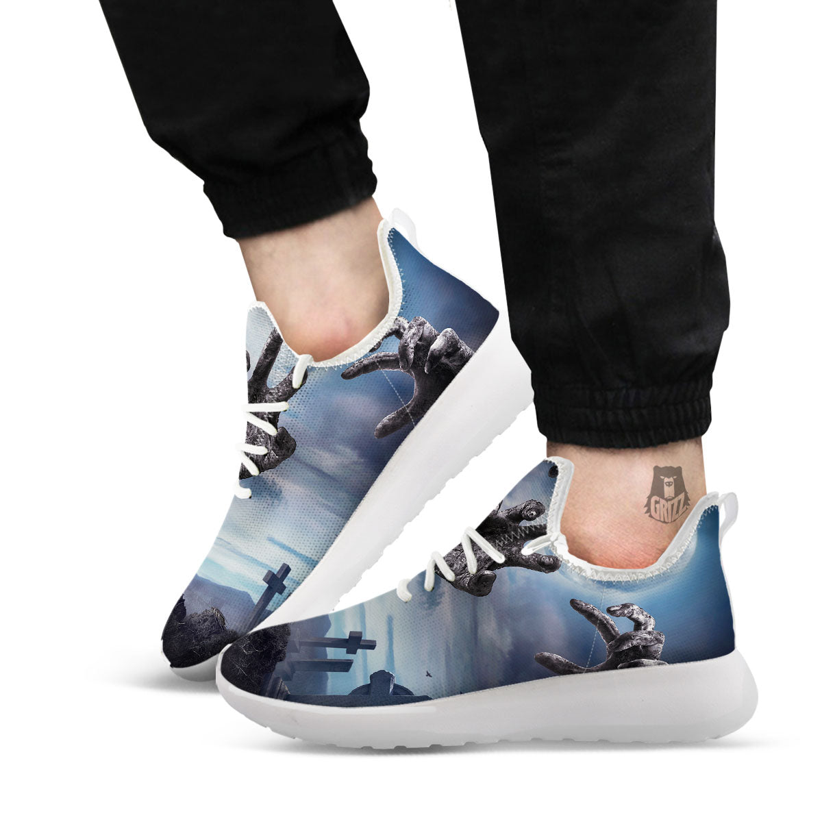 Zombie Hands Halloween Print White Athletic Shoes-grizzshop