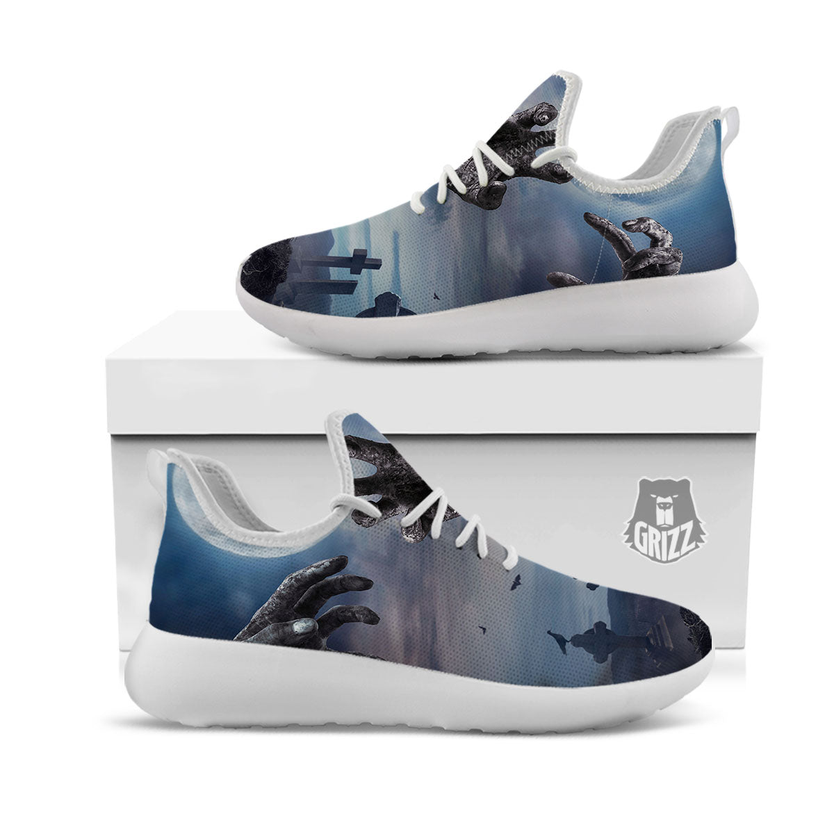 Zombie Hands Halloween Print White Athletic Shoes-grizzshop