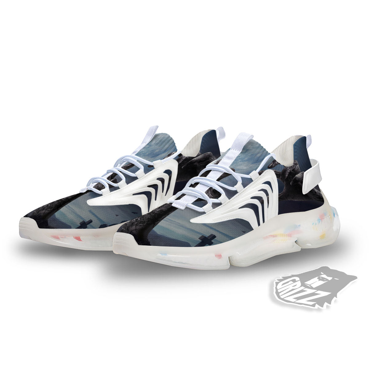Zombie Hands Halloween Print White Gym Shoes-grizzshop