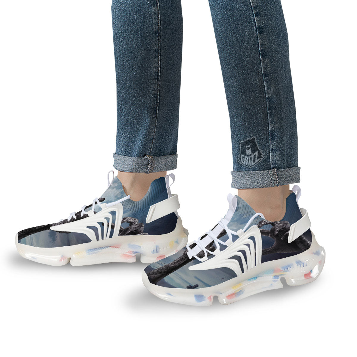 Zombie Hands Halloween Print White Gym Shoes-grizzshop