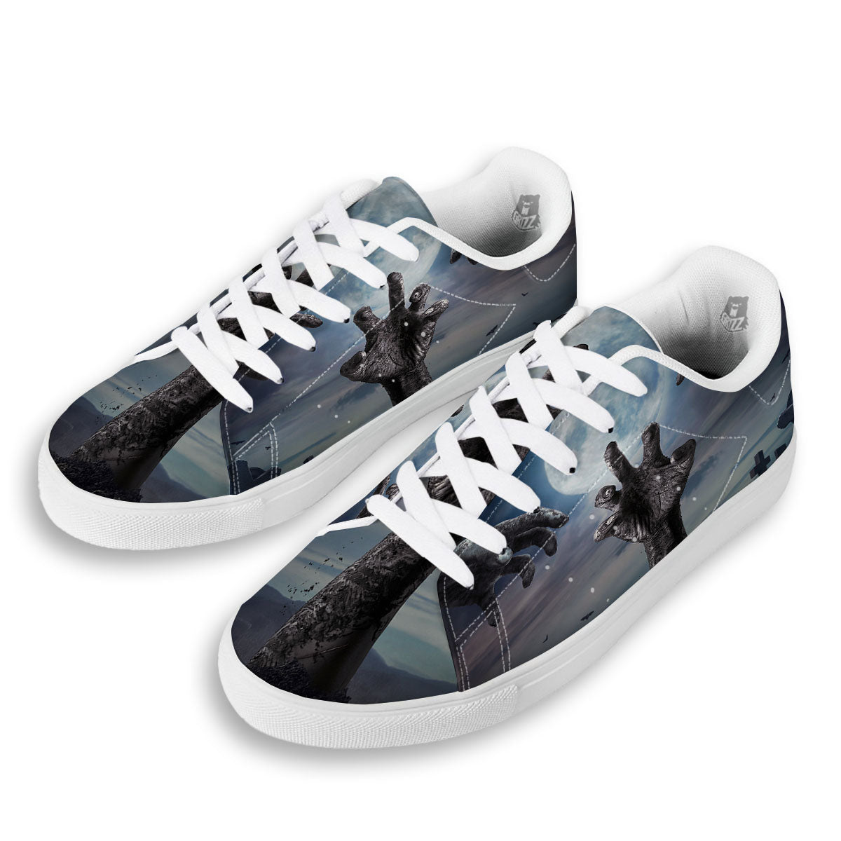 Zombie Hands Halloween Print White Low Top Sneakers-grizzshop