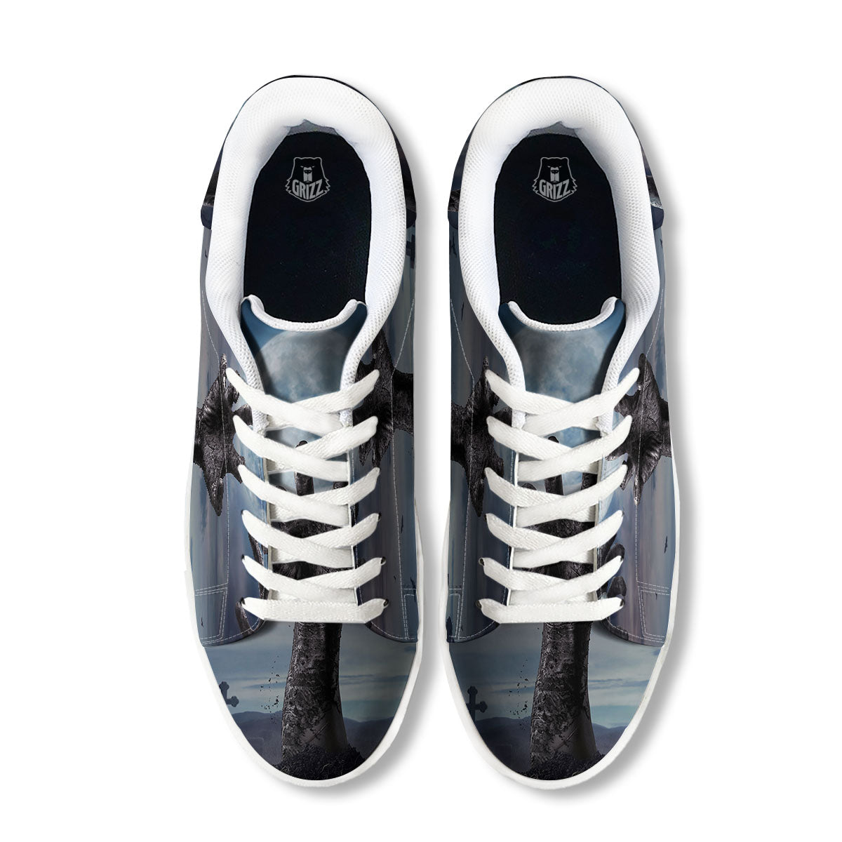 Zombie Hands Halloween Print White Low Top Sneakers-grizzshop