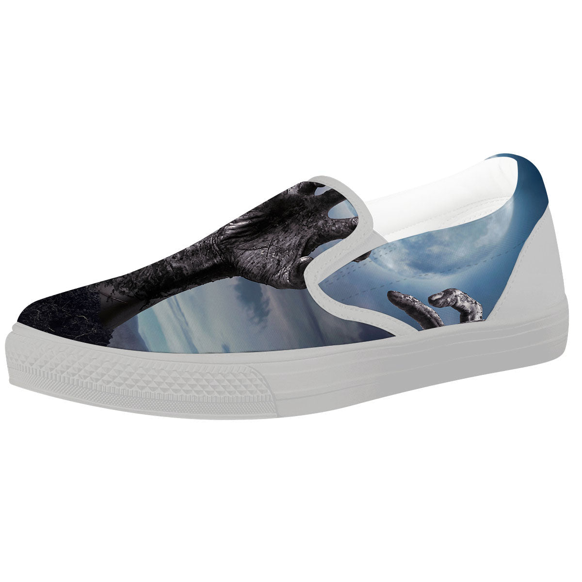 Zombie Hands Halloween Print White Slip On Shoes-grizzshop