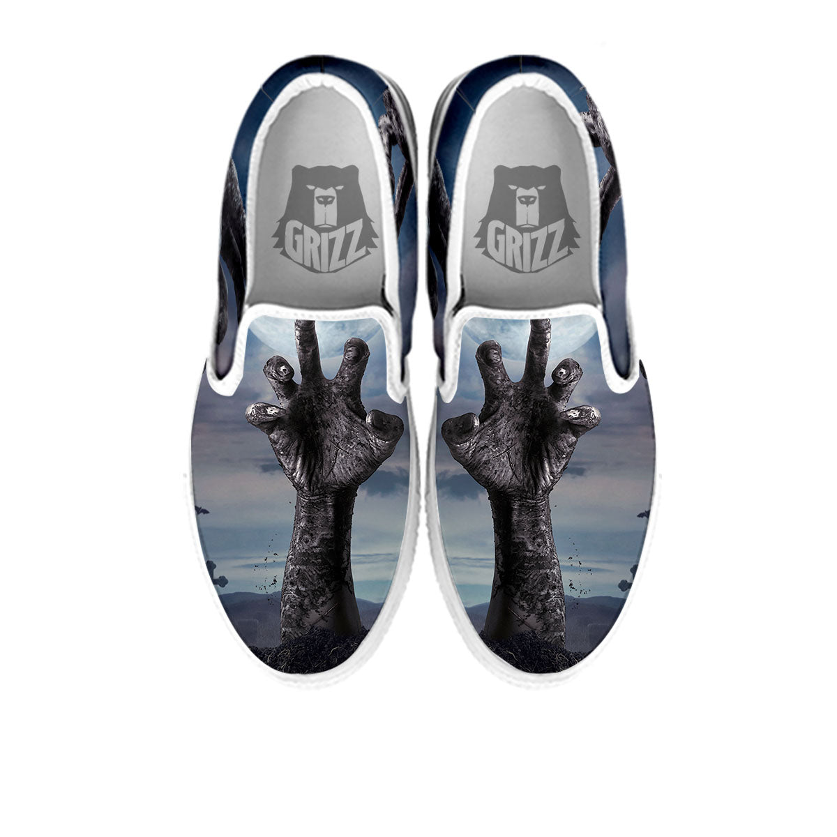 Zombie Hands Halloween Print White Slip On Shoes-grizzshop