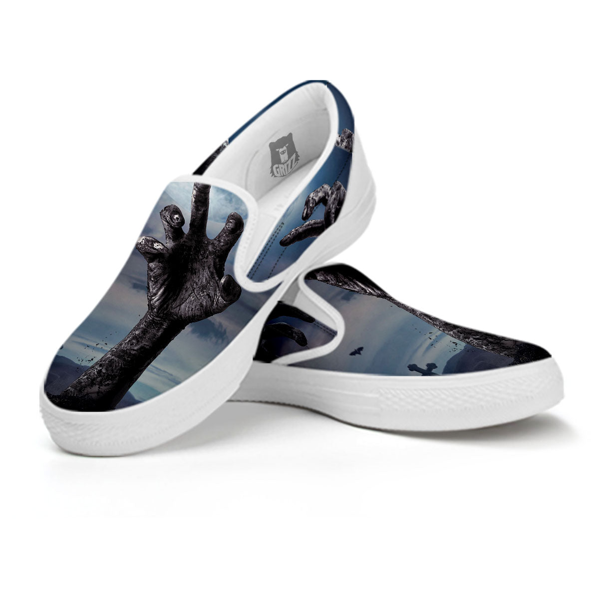 Zombie Hands Halloween Print White Slip On Shoes-grizzshop