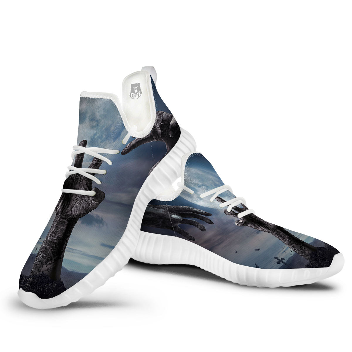Zombie Hands Halloween Print White Walking Shoes-grizzshop