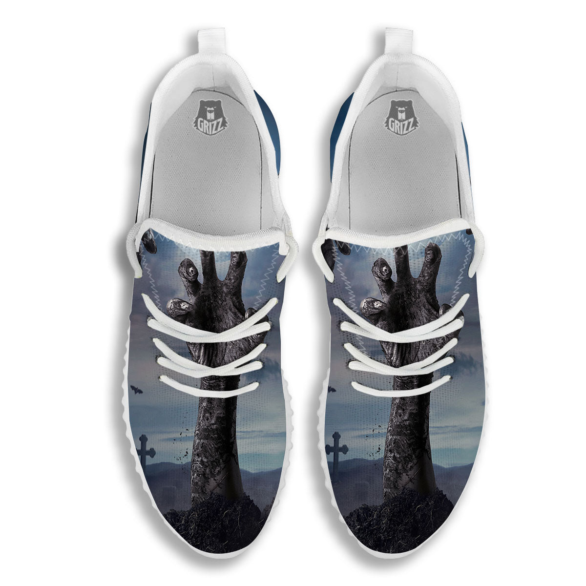 Zombie Hands Halloween Print White Walking Shoes-grizzshop