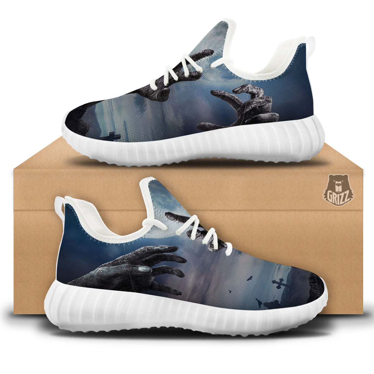 Zombie Hands Halloween Print White Walking Shoes-grizzshop