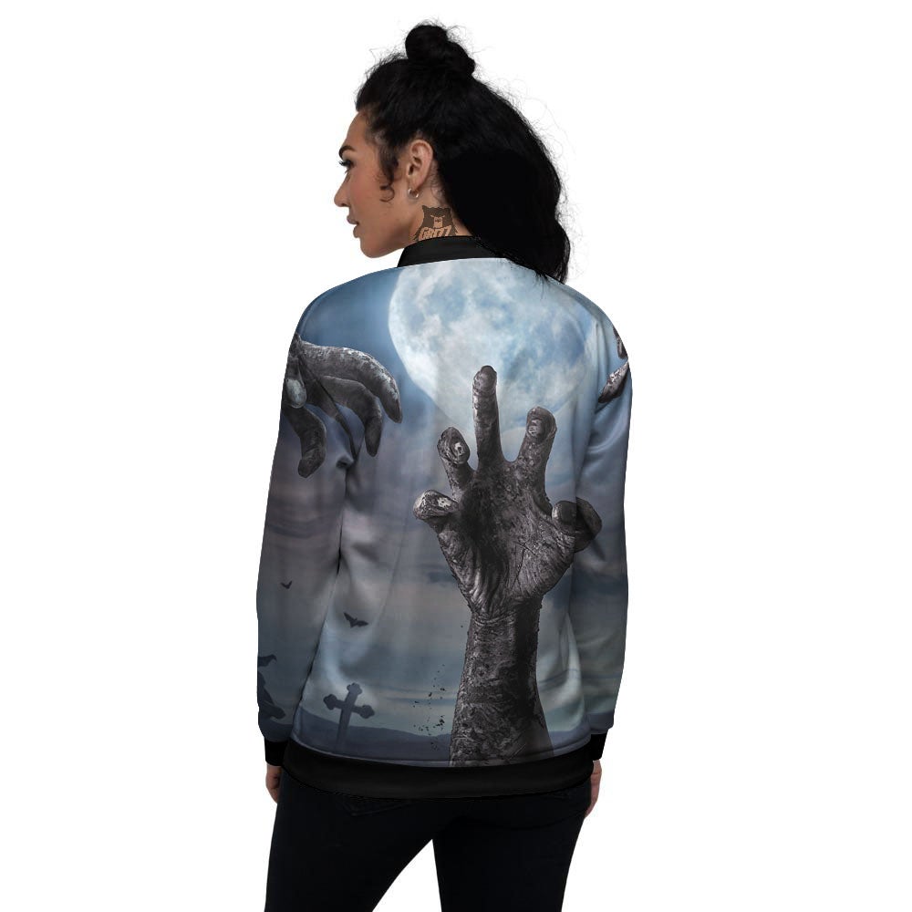 Zombie Hands Halloween Print Women's Bomber Jacket-grizzshop