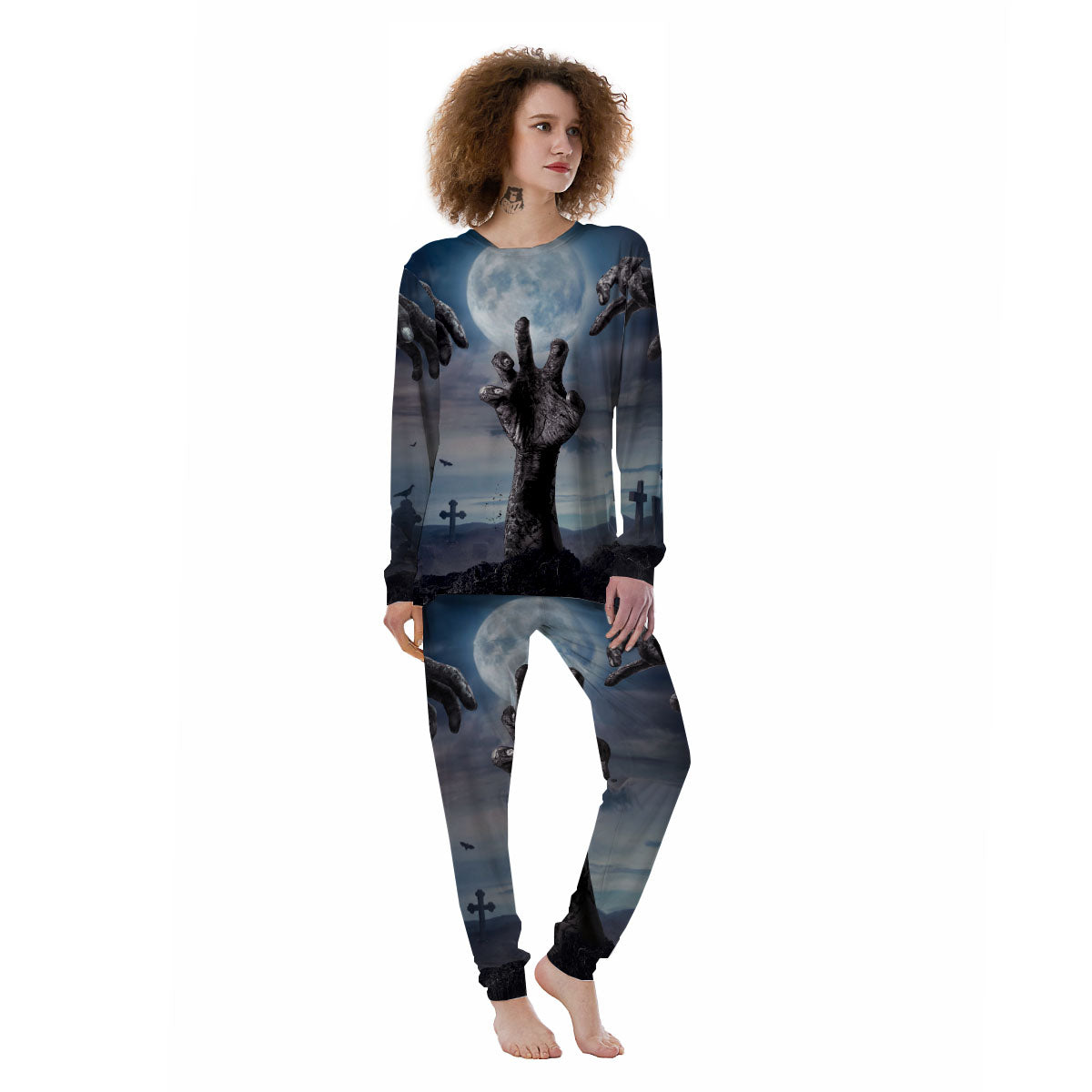 Zombie Hands Halloween Print Women's Pajamas-grizzshop