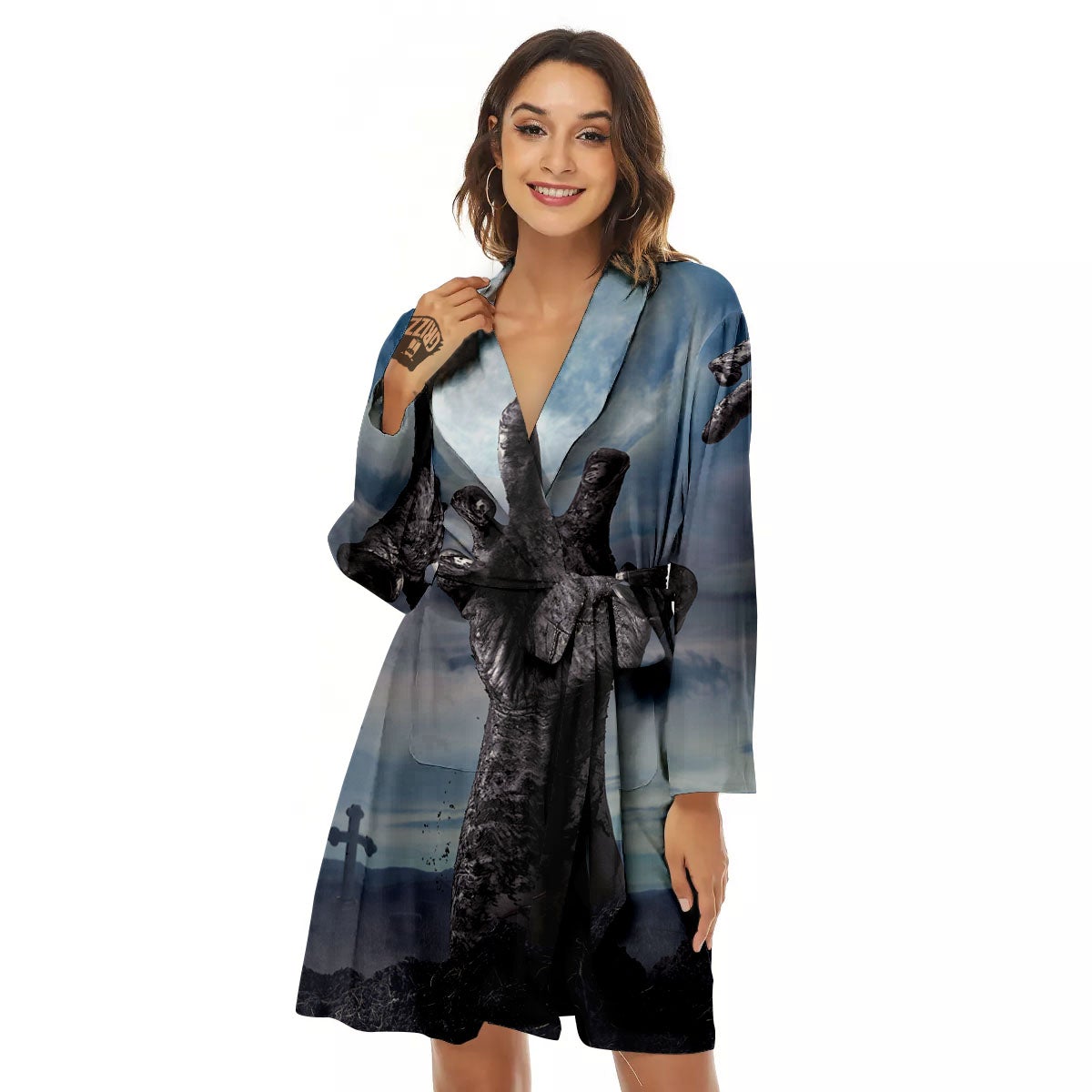 Zombie Hands Halloween Print Women's Robe-grizzshop