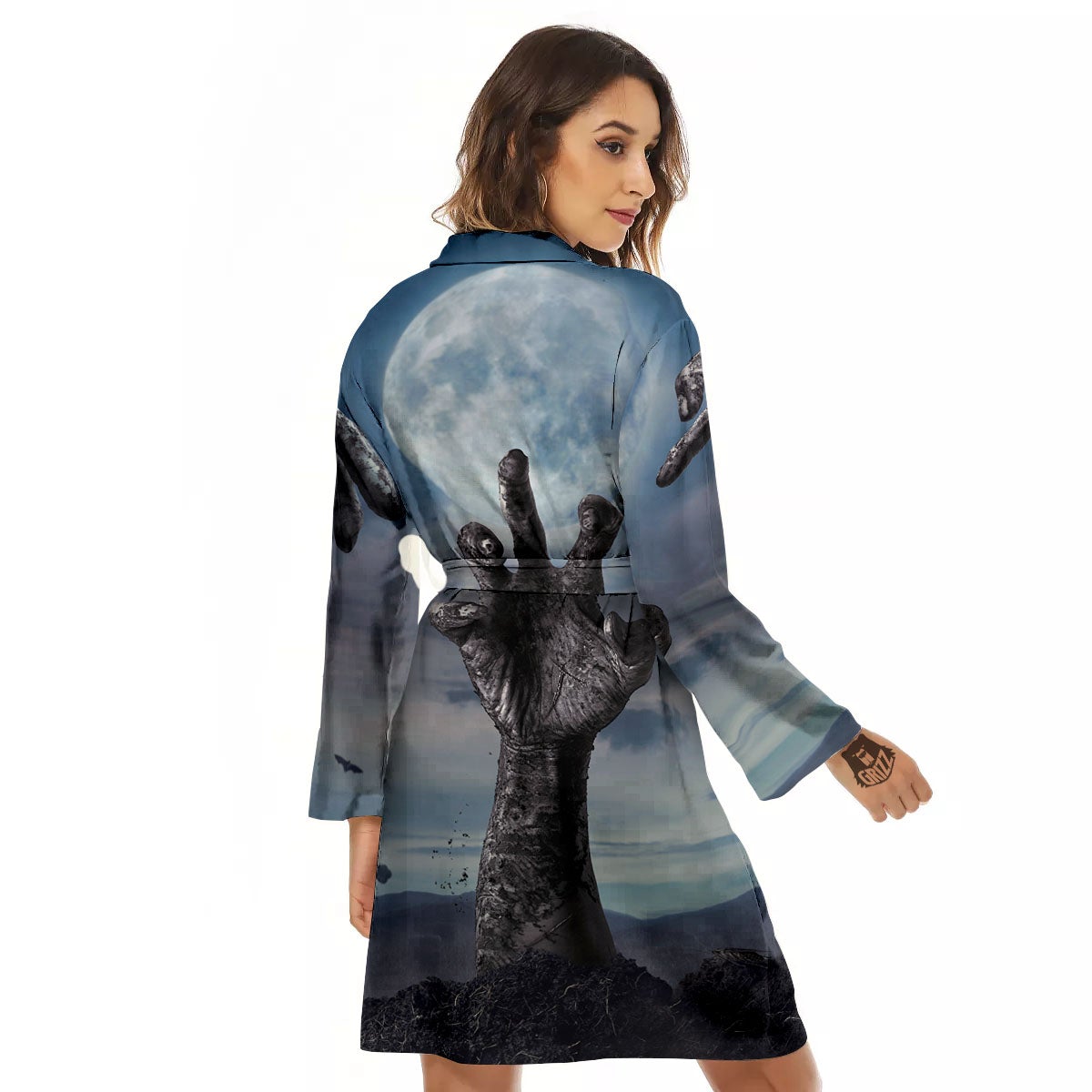 Zombie Hands Halloween Print Women's Robe-grizzshop