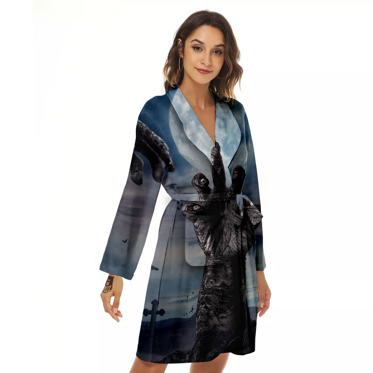 Zombie Hands Halloween Print Women's Robe-grizzshop