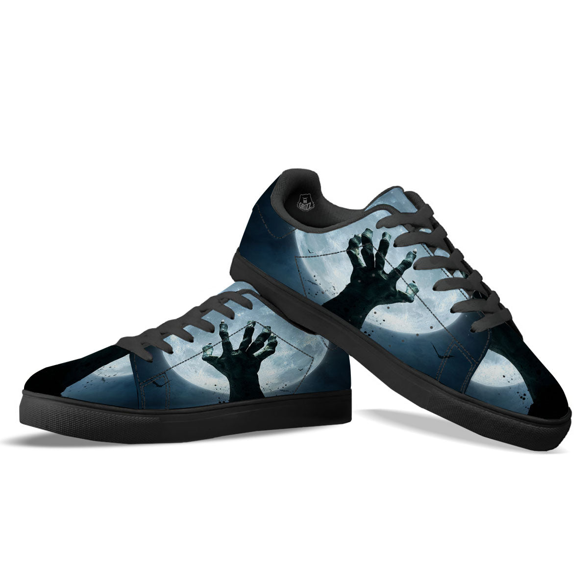 Zombie Hands Scary Print Black Low Top Sneakers-grizzshop