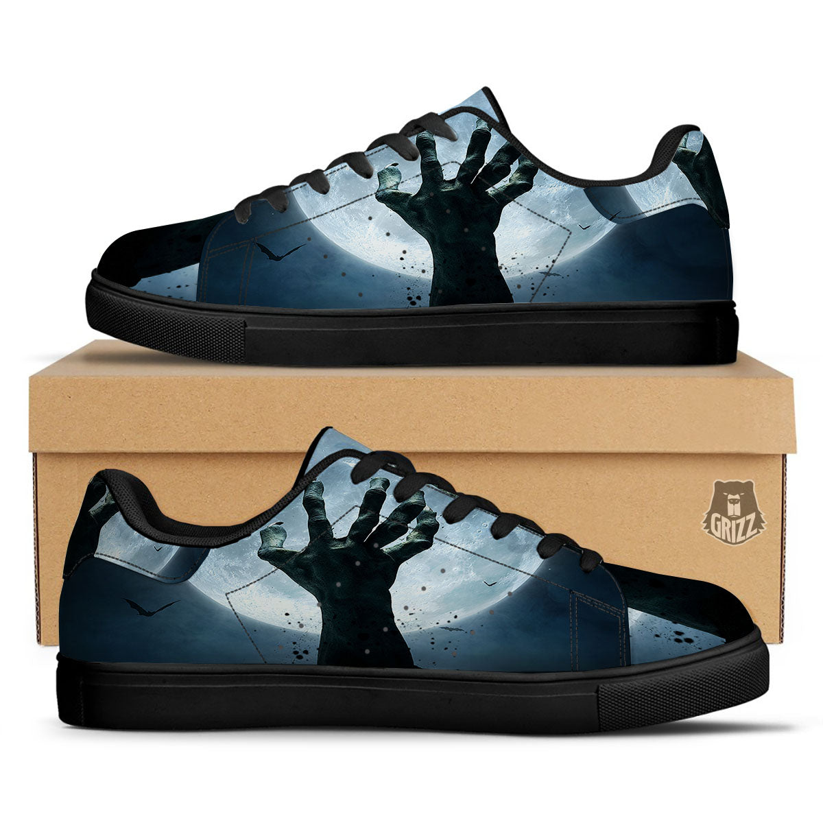 Zombie Hands Scary Print Black Low Top Sneakers-grizzshop