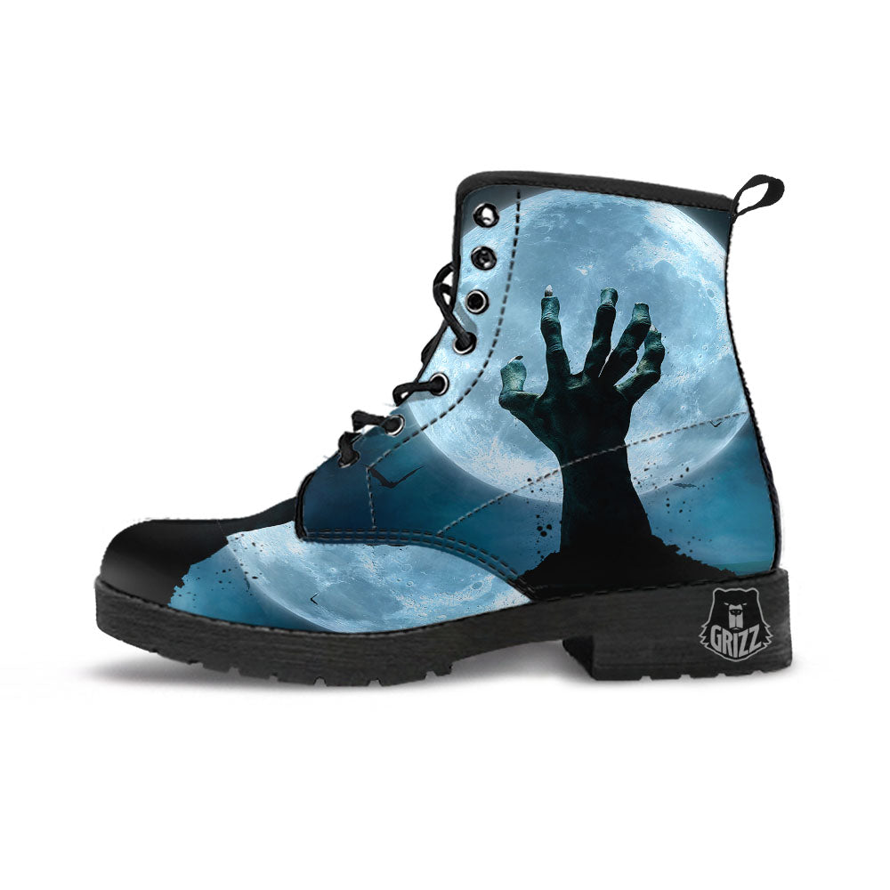 Zombie Hands Scary Print Leather Boots-grizzshop