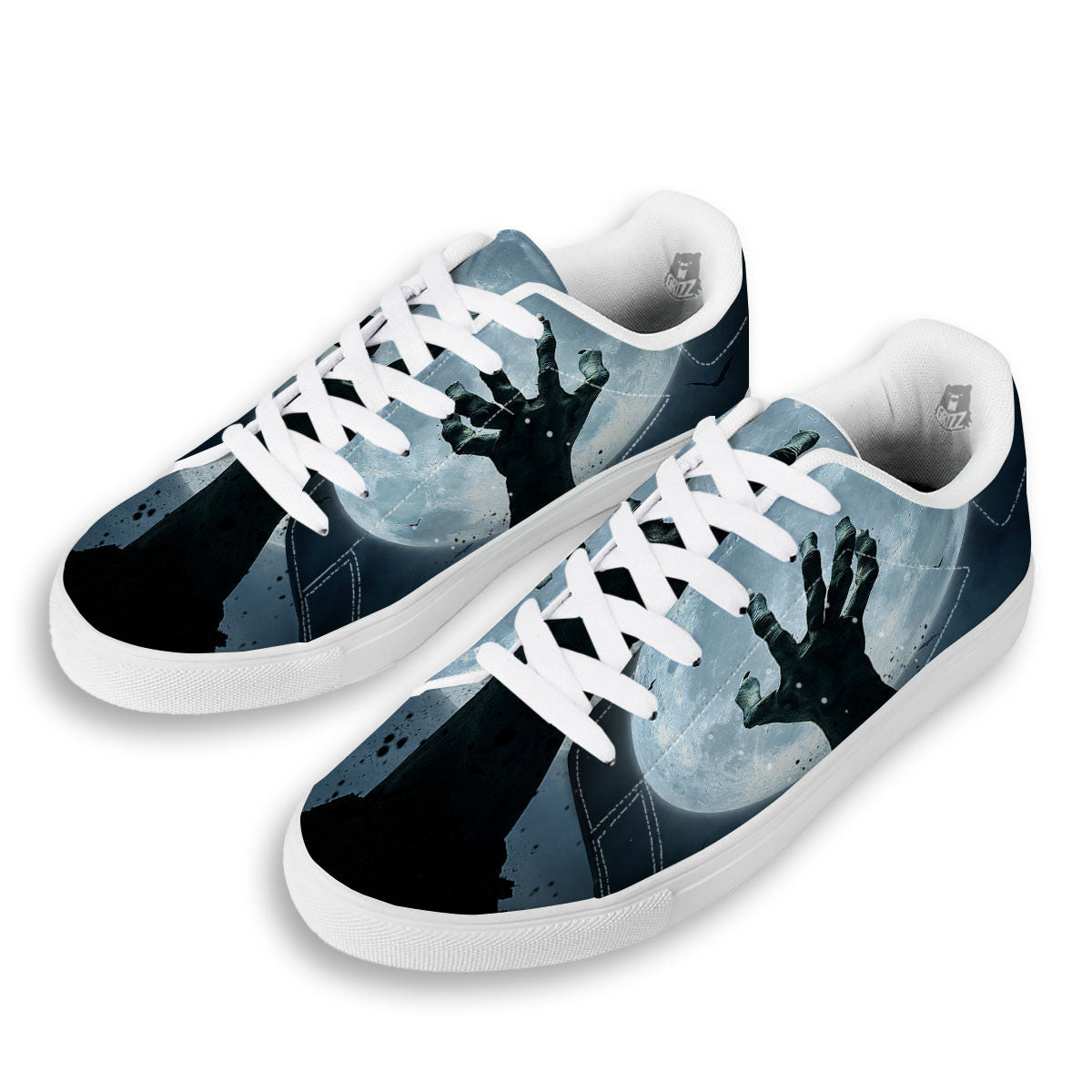 Zombie Hands Scary Print White Low Top Sneakers-grizzshop