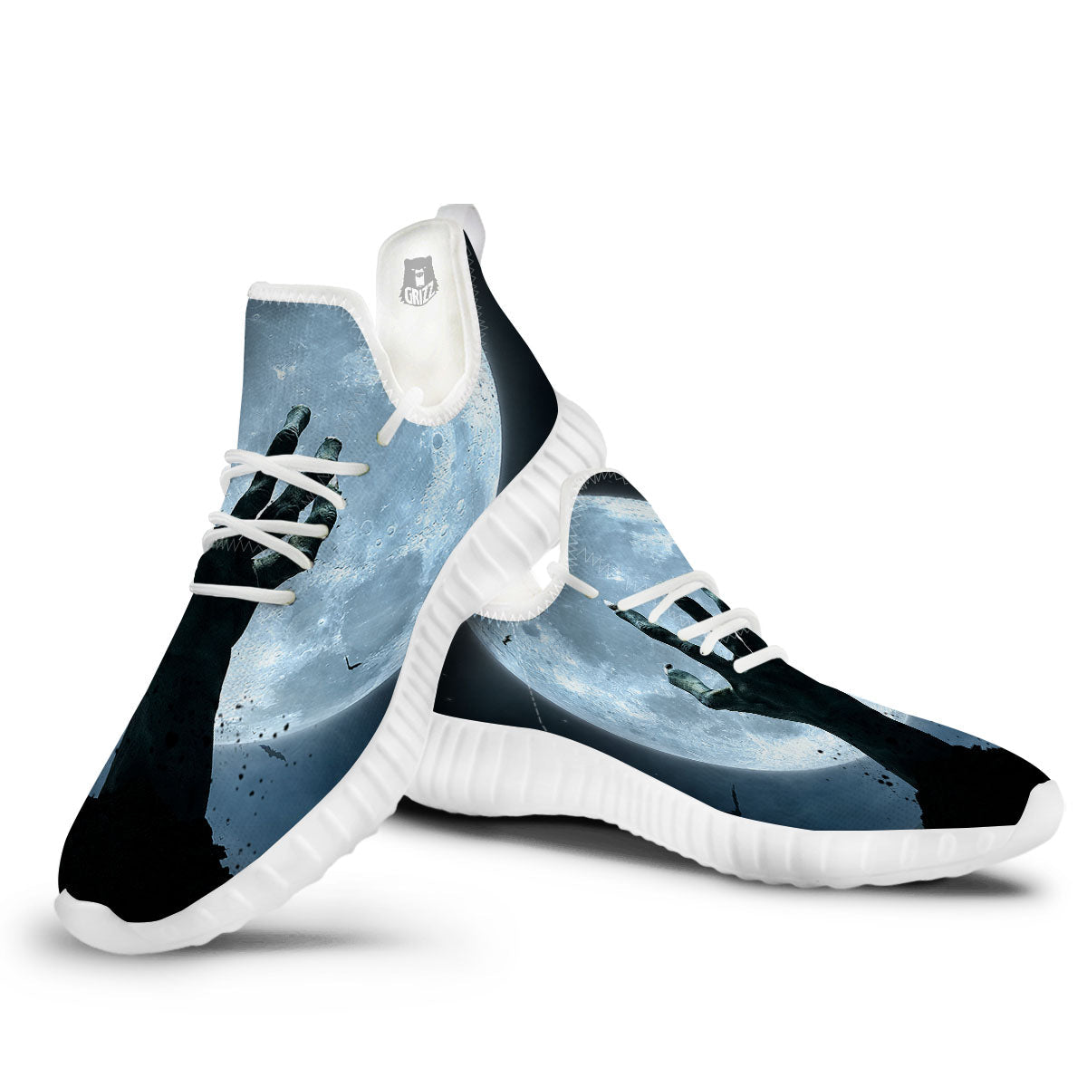 Zombie Hands Scary Print White Walking Shoes-grizzshop