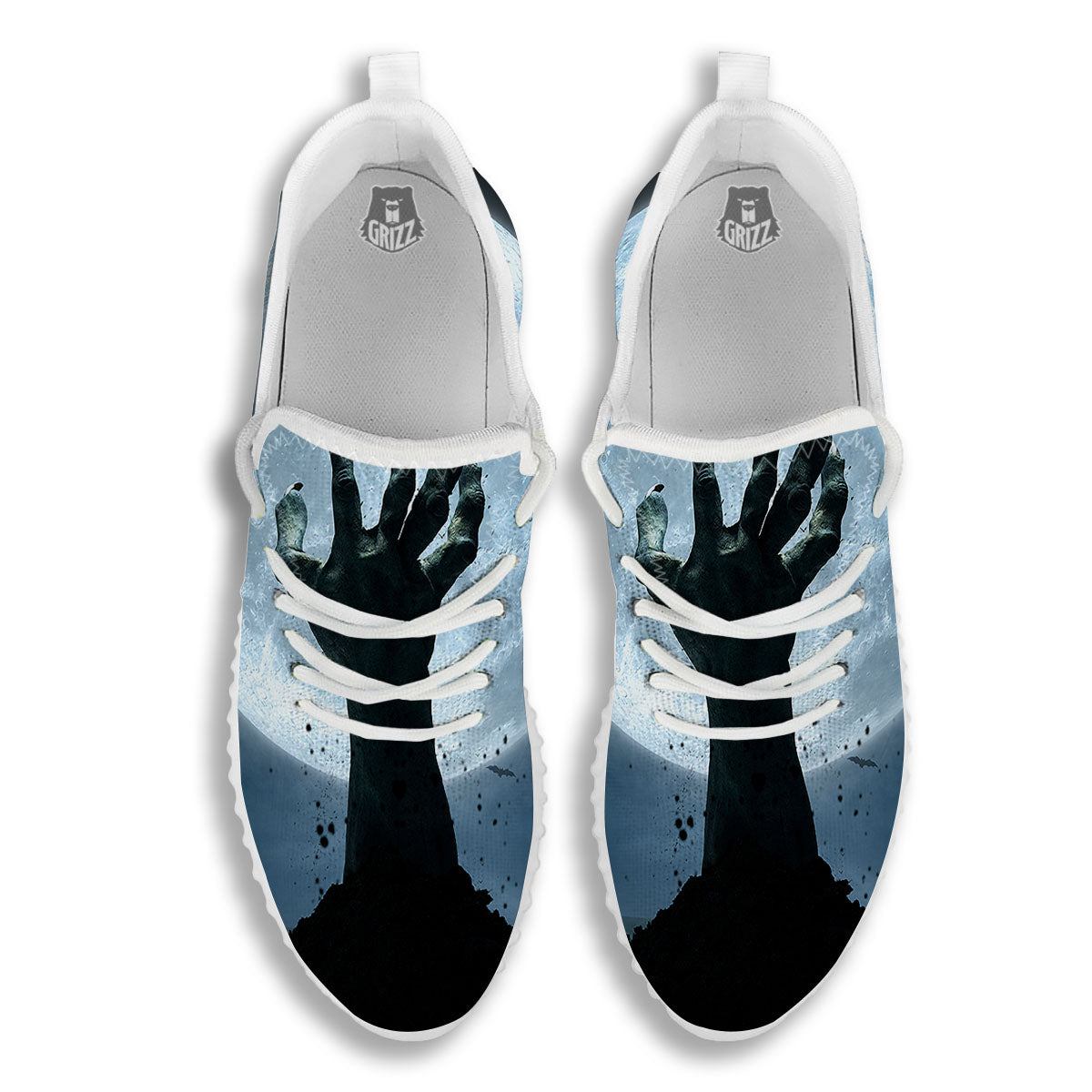 Zombie Hands Scary Print White Walking Shoes-grizzshop