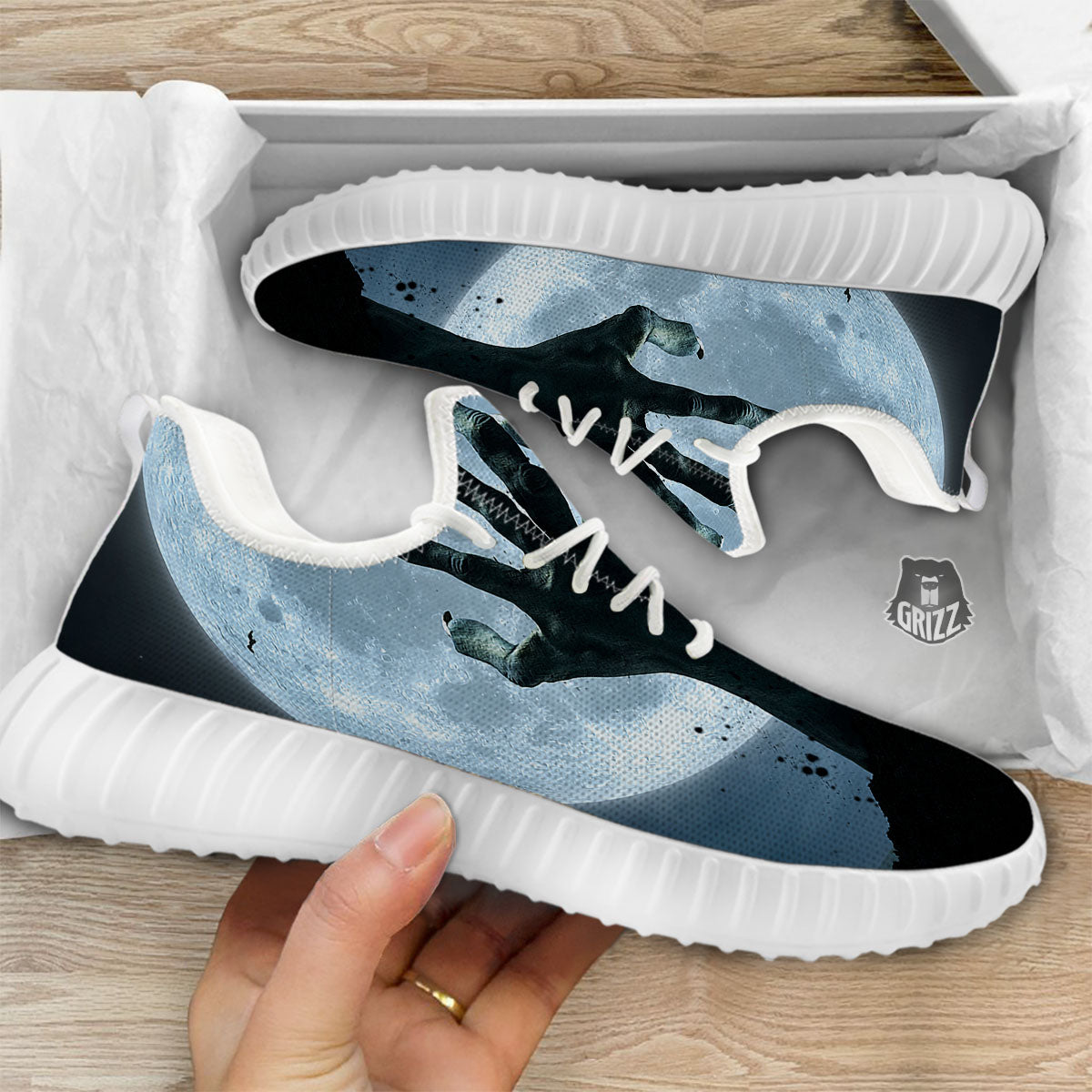 Zombie Hands Scary Print White Walking Shoes-grizzshop