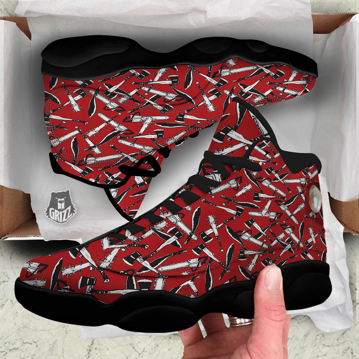 Zombie Killer Weapon Print Pattern Black Basketball Shoes-grizzshop