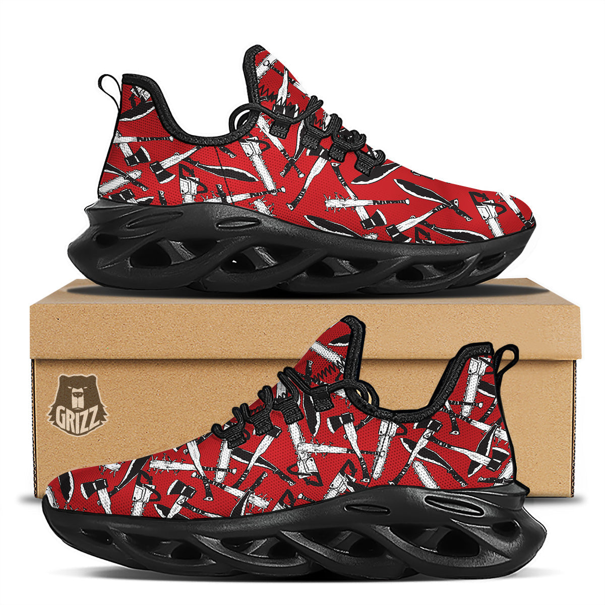 Zombie Killer Weapon Print Pattern Black Running Shoes-grizzshop
